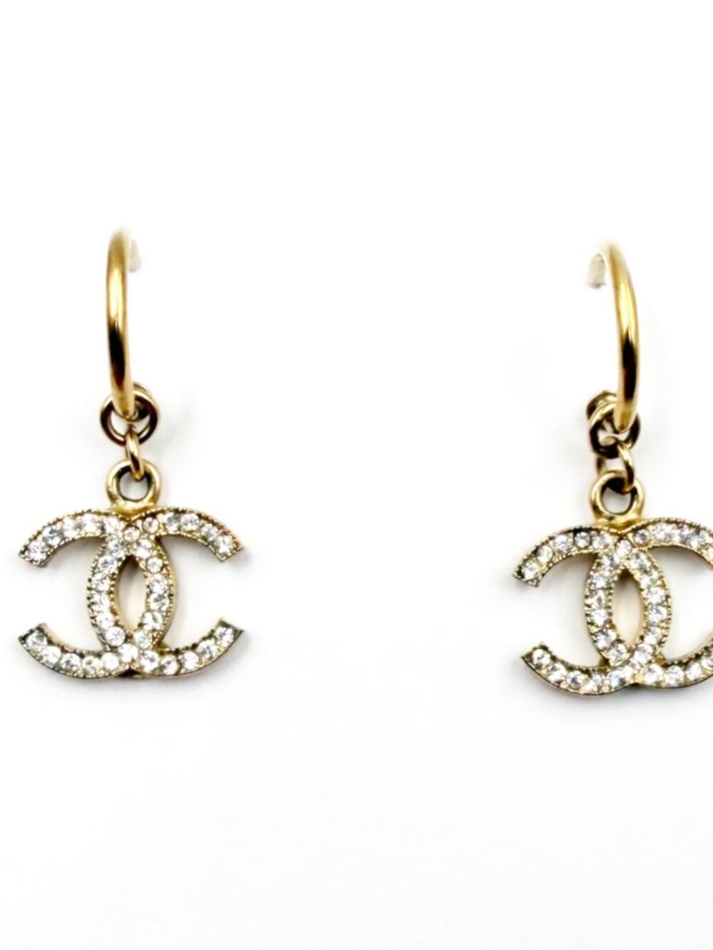 Chanel Gold CC Crystal Moscova Hoop Piercing Earrings